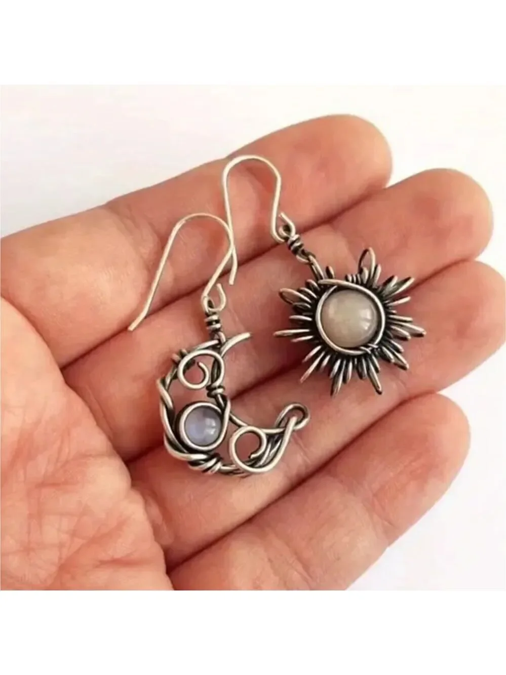 Elegant Vintage Style Sun and Moon Earrings Symbolic Harmony Boho Chic Handmade